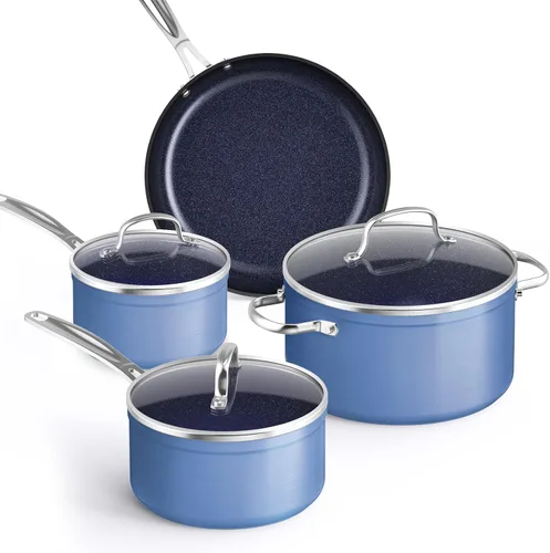 Miniatura 18 de Nuwave Juego de 3 sartenes, 8", 10", 12" forjado, ligero, G10, revestimiento de cerámica Duralon azul saludable, ultra antiadherente, lista
