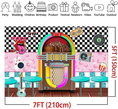Miniatura 6 de XLL Rock Roll Party Back to 50's Sock Hop Fotografía Fondo de regreso a los años 50 Tienda de soda Fondos de fotos de los años 50 Retro Diner Time