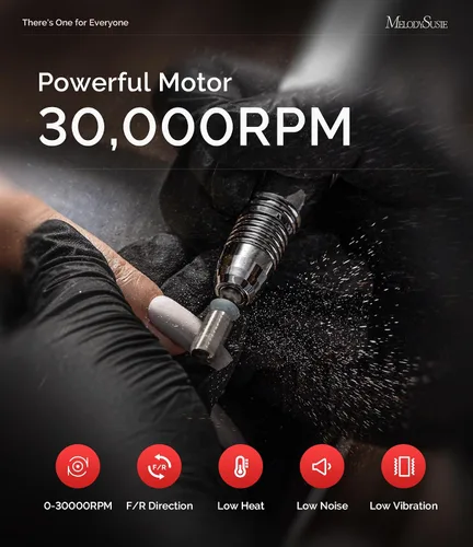 Miniatura 4 de MelodySusie - Lima eléctrica profesional para uñas de 30000 r.p.m. Lima portátil, de alta velocidad, bajo calor, bajo ruido y baja vibración