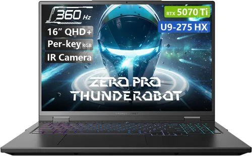 Thunderobot Zero 16 Pro portátil para juegos, GeForce RTX 5070 Ti, Core Ultra 9 275HX, pantalla QHD+ de 16" a 360Hz, 32GB DDR5, SSD de 1TB, RGB por