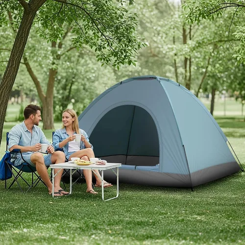 Miniatura 7 de Outvita Tienda de campaña para 4 personas con lluvia y bolsa de transporte, tienda de campaña impermeable de fácil instalación con ventanas de malla