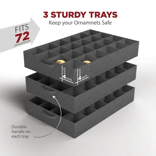 Miniatura 2 de HOLDN' STORAGE Caja de Almacenamiento Premium de Adornos de Navidad – Contiene hasta 72 Adornos de 4", Tela 600D Duradera, Divisores Ajustables, 3