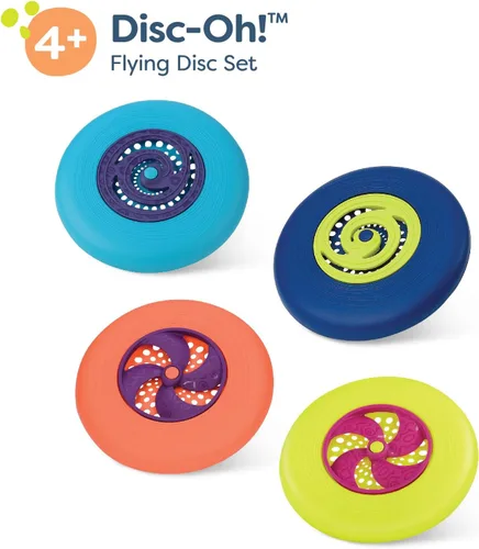 Miniatura 6 de B. toys Juego de discos voladores - 4 discos voladores coloridos - Deportes al aire libre y juegos para niños - Juego de discos para patio trasero