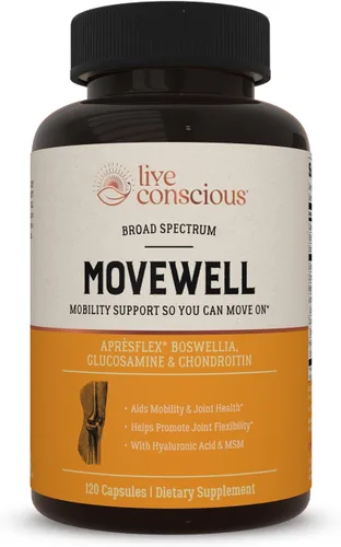 Live Conscious Glucosamina condroitina con MSM, ácido hialurónico y más - Suplemento de salud articular MoveWell