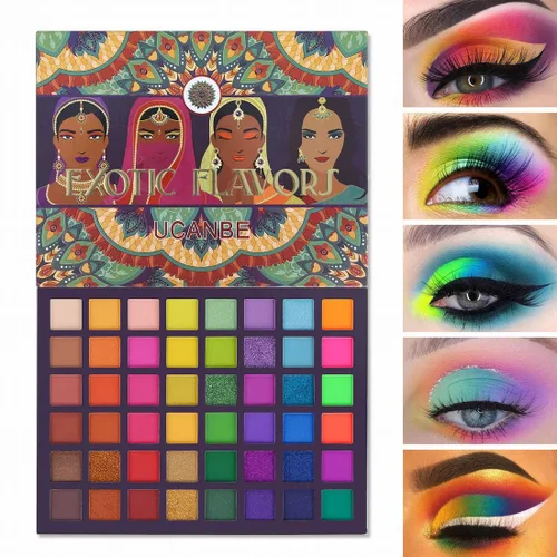 UCANBE EXOTIC FLAVORS - Paleta de maquillaje de sombra de ojos de neón – 48 colores de alta pigmentación – Juego de regalo de paleta de maquillaje