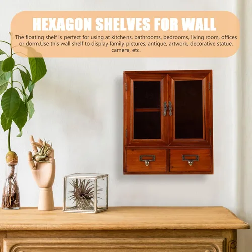 Miniatura 8 de Holibanna Armario de pared de madera vintage con puertas dobles, caja de almacenamiento pequeña multifuncional para cocina y hogar, organizador