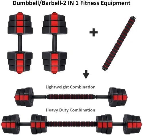 Miniatura 4 de wolfyok Juego de mancuernas, pesas ajustables 3 en 1, 44 libras/66 libras, equipo de gimnasio en casa para hombres y mujeres, gimnasio