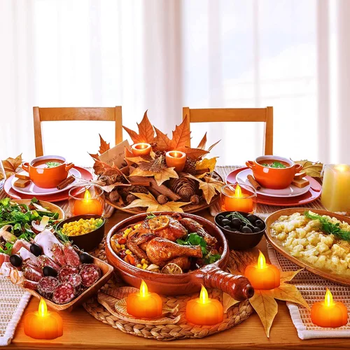 Miniatura 5 de Decoraciones de otoño para el hogar, luces de té de calabaza, paquete de 12 luces LED de calabaza naranja sin llama, velas parpadeantes que