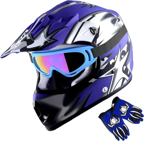 Miniatura 20 de 1Storm - Casco de motocross para jóvenes y niños, color negro mate + gafas + paquete de guantes negros para jóvenes MG