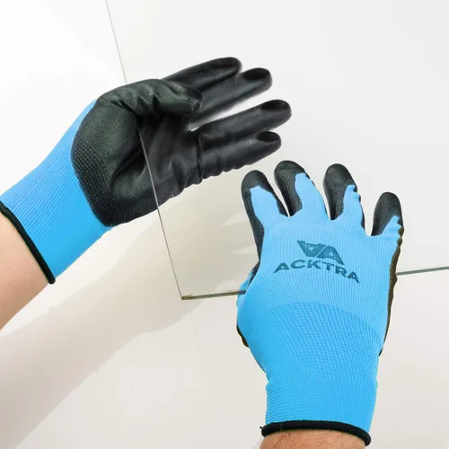 Miniatura 8 de ACKTRA - Guantes de trabajo de seguridad ultrafinos recubiertos de poliuretano, 12 pares, WG002, color negro/negro, talla L
