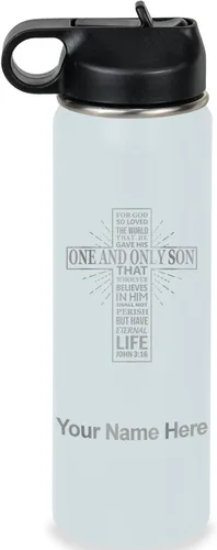 Miniatura 38 de LaserGram Botella de agua personalizada, versículo bíblico John 3-16, acero inoxidable de doble pared aislada al vacío con popote superior, regalo