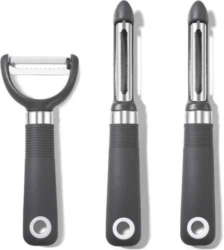 Rainspire Juego de pelador de 3 piezas, pelador giratorio de verduras premium, utensilios de cocina, pelador de patatas, pelador de verduras, Gris