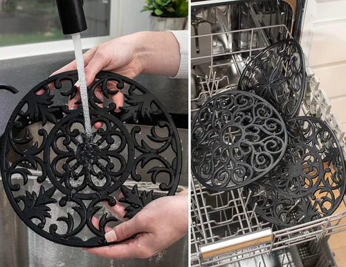 Miniatura 4 de GASARÉ, Salvamanteles de silicona extra grandes, gruesos, de 10 pulgadas para platos calientes, ollas y sartenes, almohadillas calientes para Negro