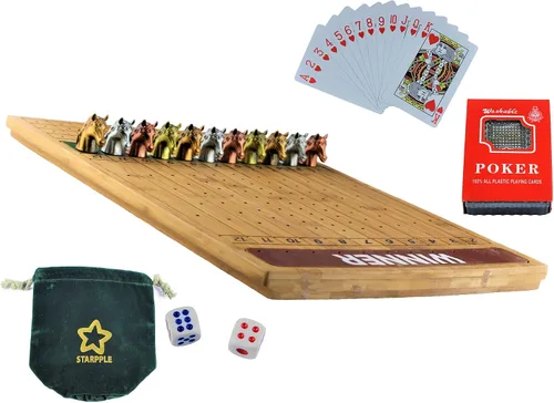 Miniatura 8 de Juego de mesa de carreras de caballos de metal con tablero de juego de madera gruesa y maciza de carreras de caballos (22 pulgadas, natrual), 11