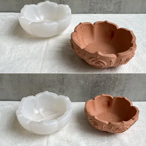 Miniatura 7 de 2 piezas moldes de resina para bandeja de flores, molde de silicona de cuenco de loto para fundición de resina epoxi, molde único de concreto de 2