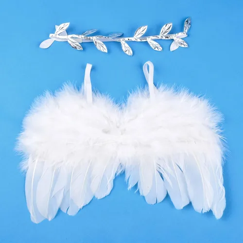 Miniatura 2 de Alas de plumas de ángel bebé accesorios de fotografía con diadema Blanco
