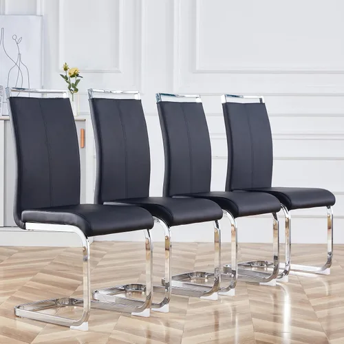 Miniatura 31 de gopop Juego de sillas de comedor, sillas modernas de metal con asiento acolchado de piel sintética, respaldo alto y patas cromadas resistentes, claro