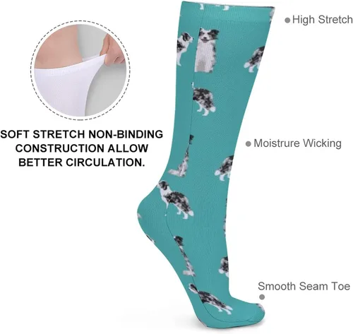 Miniatura 3 de Calcetines deportivos unisex novedosos, Border Collie Blue Merle Dog Turquoise para invierno, cálidos y acogedores, calcetines atléticos casuales