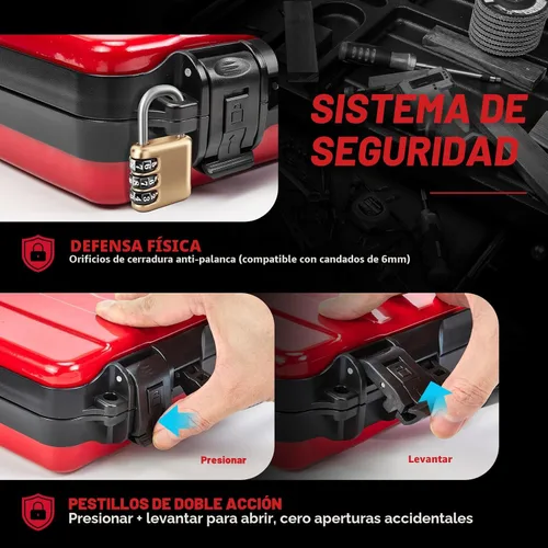 Miniatura 4 de Geinxurn Caja de herramientas roja de 11 pulgadas, estuche de herramientas portátil de acero resistente con pestillo de seguridad y asa para Rojo