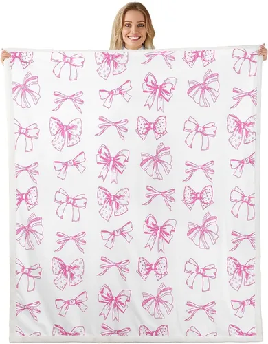 Miniatura 39 de Manta de franela de forro polar con lazos rosados femeninos de 40 x 50 pulgadas, manta mullida de corazones para el día de San Valentín para sofá