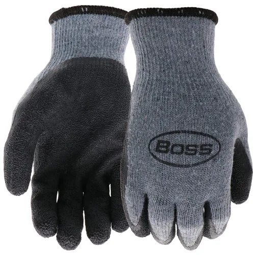 Boss Guantes de trabajo con revestimiento de látex texturizado para hombre, resistentes al agua, carcasa de poliéster de calibre 13, gris/negro,