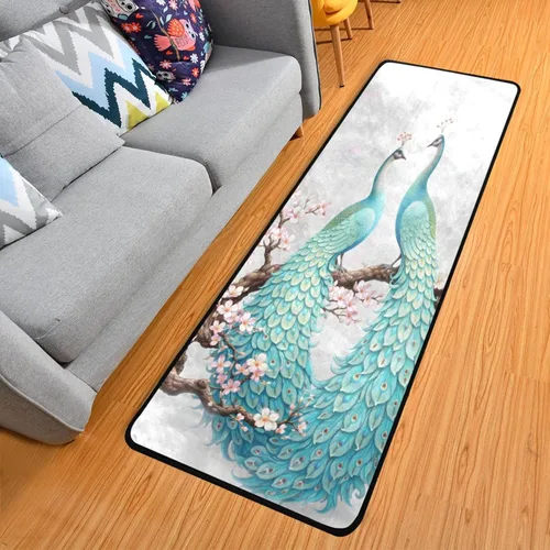 Miniatura 20 de MNSRUU Alfombra larga para pasillo colorido conchas en azul interior exterior alfombra antideslizante entrada alfombra para pasillo cocina piso 72 x