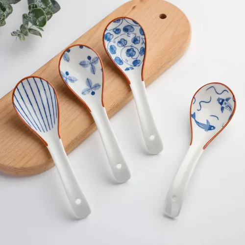Miniatura 8 de Juego de 4 cucharas de sopa chinas, cucharas coreanas de porcelana para albóndigas de cereales de fideos Pho