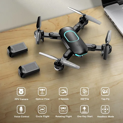 Miniatura 7 de Dron con cámara 1080P, dron plegable para principiantes con luz, altitud de retención mejorada, selfie por gesto, vuelo de puntos de referencia