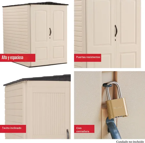 Miniatura 5 de Rubbermaid - Cobertizo grande vertical de resina para exteriores con piso (6.2 x 4.6 pies), resistente a la intemperie, beige/marrón, para organizar