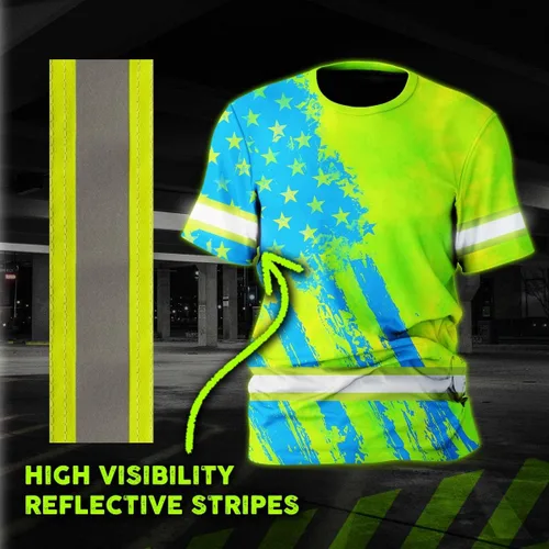 Miniatura 4 de Camisa de alta visibilidad con bandera de Estados Unidos de color para hombres y mujeres, con nombre personalizado, camisa de seguridad reflectante