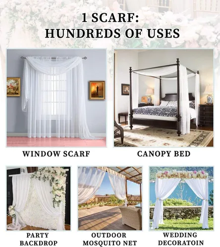 Miniatura 7 de Warm Home Designs Bufanda transparente de 24 pies de largo color azul polvoriento. Estas bufandas de cenefa de longitud XXL de 54 x 288 pulgadas