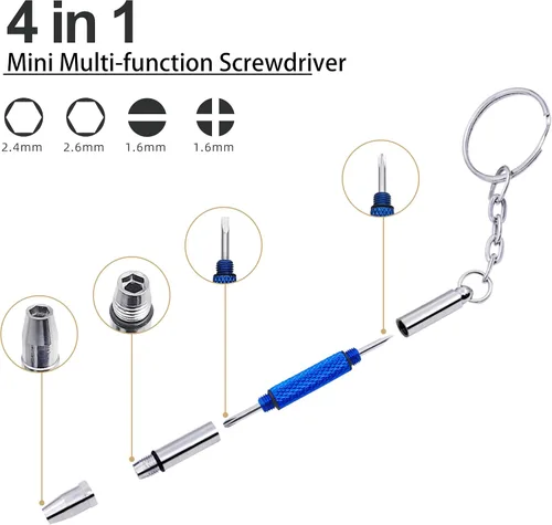 Miniatura 2 de 4 piezas de mini destornillador para anteojos, kit de destornillador de precisión 4 en 1, juego de reparación de gafas, reloj de sol con llavero