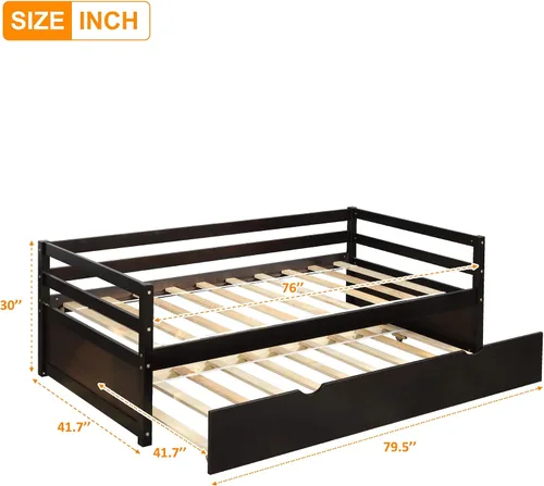 Miniatura 2 de P PURLOVE Sofá cama de tamaño individual con marco de cama nido, sofá cama de madera para sala de estar, habitación de invitados, dormitorio