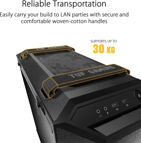 Miniatura 6 de ASUS TUF Gaming GT501 - Funda para juegos de torre media, soporte EATX, 4 ventiladores preinstalados, panel frontal USB 3.0, vidrio templado