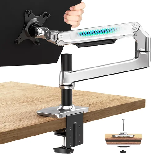 Miniatura 13 de Ergounion - Soporte de escritorio para tres monitores, soporta pantallas de hasta 40 pulgadas y 25 libras, soporte de escritorio totalmente Plateado