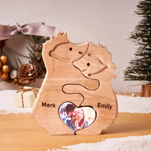Miniatura 19 de Rompecabezas de oso de madera personalizado con apellidos de 1 a 8 familiares, escultura personalizada con nombre de familia, ideal para Navidad