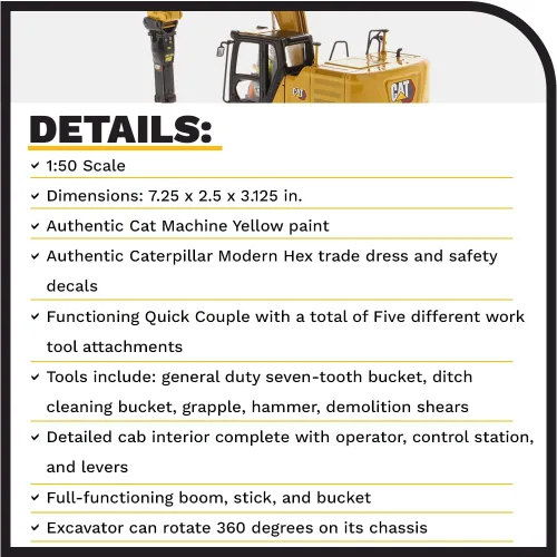 Miniatura 4 de Diecast Masters Excavadora hidráulica Caterpillar 323 a escala 1:50, diseño de próxima generación + herramientas de trabajo Camiones para gatos