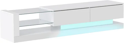 Miniatura 7 de BAMACAR Soporte de TV moderno para TV de 80 pulgadas, centro de entretenimiento con luz LED blanca con almacenamiento, soportes de TV de 80, 75, 70