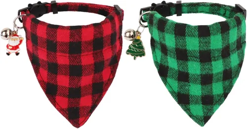 Miniatura 11 de PTDECOR Paquete de 2 Collares de Navidad para Gatos, Collar a Cuadros con Cascabel de Moño Extraíble, Collares de Navidad con Moño a Cuadros de Arco