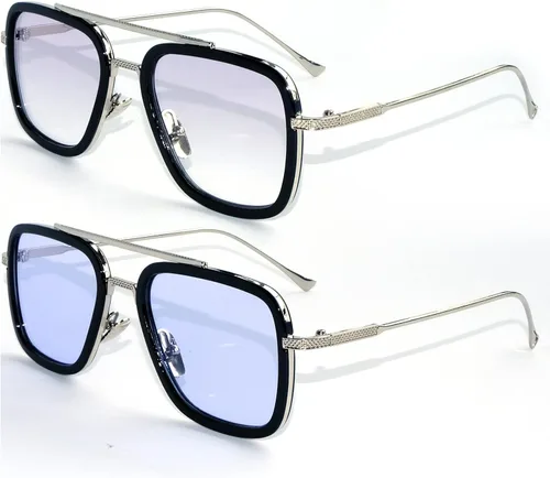 Sehnsucht Tony Stark - Gafas de sol Iron Man con protección UV, cuadradas, de metal, Spider Man Downey Pilot