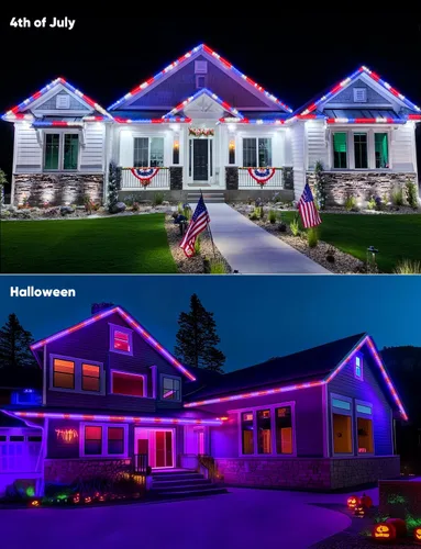 Miniatura 8 de GZBtech Tira de luces LED RGB+IC+CCT 5.00 m/16.4 pies, luz festiva persiguiendo colores para exteriores con blanco cálido y frío, impermeable IP65