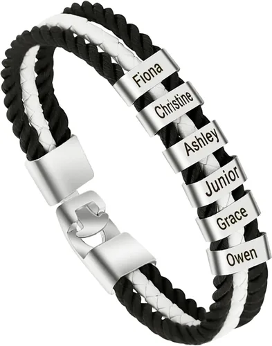 Miniatura 67 de Pulseras de cuero personalizadas para hombre con 1-6 nombres, pulsera trenzada personalizada con cuentas para papá, marido, día del padre, San