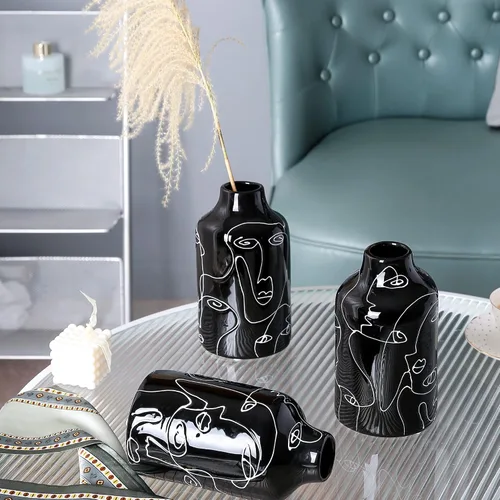Miniatura 8 de Kimdio - Jarrón de cerámica con diseño de cara irregular, florero decorativo para decoración del hogar, sala de estar, oficina, centro de mesa, mesa