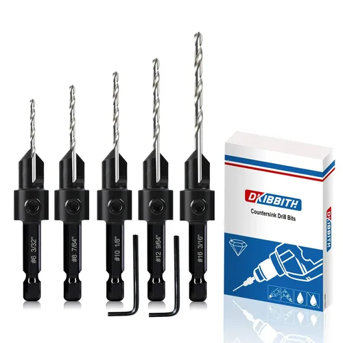 Juego de brocas avellanadas de 5 piezas, brocas de perforación avellanada 3 en 1 para carpintería para tornillos #6 8 10 12 16, brocas piloto M2 de
