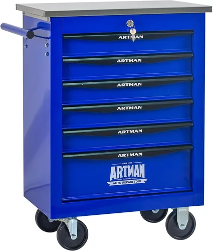 Miniatura 26 de Carro de herramientas con 7 cajones con ruedas, cofre de almacenamiento de herramientas con ruedas multifuncional, organizador de cajones con ruedas