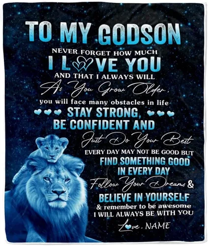 Miniatura 38 de Manta personalizada con texto en inglés «To My Godson», de Godmother Godmother Wolf Moon, My Love for You is Forever Godson Birthday Christmas