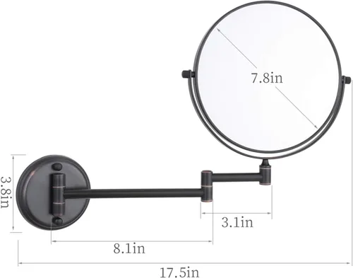 Miniatura 6 de DOWRY Espejo de maquillaje de aumento montado en la pared con aumento de 10x, bronce aceitado, espejo de maquillaje giratorio de doble cara de 8