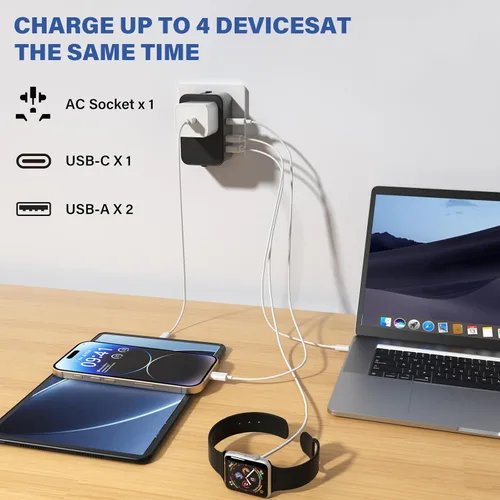 Miniatura 6 de Adaptador de enchufe de viaje con 2 USB A+1 USB C, adaptador de viaje universal todo en uno, convertidores de corriente, cargador de pared