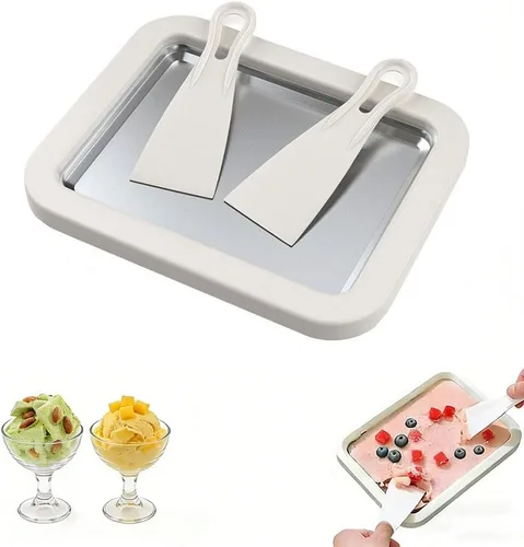 Máquina para hacer helados enrollados, máquina de rodillo de helado de acero inoxidable con 2 espátulas, bandeja antiadherente de enfriamiento