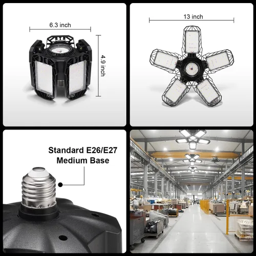Miniatura 4 de [Actualizada] Luz LED de garaje, equivalente a 400 vatios 6500K, luz LED blanca fría de área luz de día, base media E26/E27, para fábrica al aire